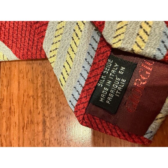 Giorgio Armani Silk Tie Slant Stripe Cravatte VTG | Red Yellow | 56"L 3.75"W - Picture 4 of 8